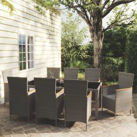 9 Piece Patio Dining Set with Cushions Poly Rattan Gray