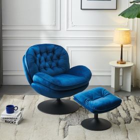 Swivel Leisure chair lounge chair velvet blue color with ottoman