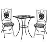 3 Piece Mosaic Bistro Set Ceramic Tile Black and White