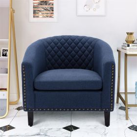 accent Barrel chair living room chair with nailheads and solid wood legs&nbsp; Black&nbsp; Navy Linen