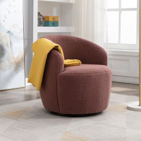 Teddy Fabric Swivel Accent Armchair Barrel Chair With Black Powder Coating Metal Ring; Dark Red