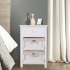 One Drawer Nightstand with Two Removable Baskets, Storage Bedside Table, Modern End Table with Tall Legs, Indoors, White