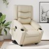 Stand up Massage Recliner Chair Cream Faux Leather