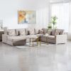 Nolan 124" Beige Linen Fabric 6Pc Reversible Chaise Sectional Sofa with Pillows and Interchangeable Legs