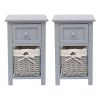 2pcs/Set Nightstands Bedroom, Simple Wooden Bedside Table Night Stand with Drawer and Storage Basket Household(Grey)