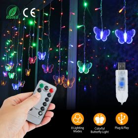 Butterfly Curtain String Lights USB Powered Colorful LED Fairy Lamps w/8 Modes