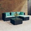 5 Piece Patio Lounge Set with Cushions Poly Rattan Black