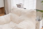 Soft Tufted Foam Bean Bag Chair With Teddy Fabric Ivory White