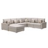 Nolan 124" Beige Linen Fabric 6Pc Reversible Chaise Sectional Sofa with Pillows and Interchangeable Legs