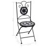 3 Piece Mosaic Bistro Set Ceramic Tile Black and White