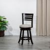 24" Counter Height Slat Back Swivel Stool, Espresso Finish, Beige Fabric Seat