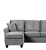 Reversible Configuration 1pc Sectional Sofa with 2 Pillows Gray Velvet Fabric Upholstered Tufted Back Living Room Furniture