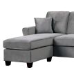 Reversible Configuration 1pc Sectional Sofa with 2 Pillows Gray Velvet Fabric Upholstered Tufted Back Living Room Furniture