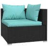 8 Piece Patio Lounge Set with Cushions Black Poly Rattan