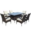 Patio 7-Piece Rectangular Dining Set with 6 Dining Chairs (Brown &Beige Cushion )