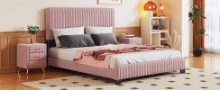 Queen Size Upholstered Platform Bed,No Box Spring Needed, Velvet Fabric,Pink