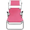 Sun Lounger with Canopy Steel Pink