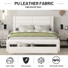 Queen Size Bed Frame with Drawers Storage, Leather Upholstered Platform Bed with Charging Station, White (Expect arrive date Jan. 12th. 2024)