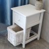 2pcs/Set Nightstands Bedroom, Simple Wooden Bedside Table Night Stand with Drawer and Storage Basket Household(White)