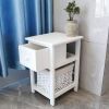 2pcs/Set Nightstands Bedroom, Simple Wooden Bedside Table Night Stand with Drawer and Storage Basket Household(White)