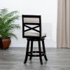 24" Counter Height X-Back Swivel Stool, Espresso Finish, Beige Fabric Seat