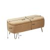 Camel Storage Ottoman Bench for End of Bed Gold Legs, Modern Camel Faux Fur Entryway Bench Upholstered Padded with Storage for Living Room Bedroom