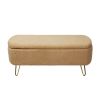 Camel Storage Ottoman Bench for End of Bed Gold Legs, Modern Camel Faux Fur Entryway Bench Upholstered Padded with Storage for Living Room Bedroom