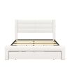 Queen Size Bed Frame with Drawers Storage, Leather Upholstered Platform Bed with Charging Station, White (Expect arrive date Jan. 12th. 2024)