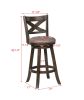 2Pc Beautiful Elegant Upholstered Swivel Chair Bar Stool Faux Leather Upholstery Padded Back Kitchen Dining Rustic Gray