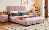 Queen Size Upholstered Platform Bed,No Box Spring Needed, Velvet Fabric,Pink