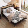 3 Pieces Modern Cannage Rattan Platform Queen Bed + Nightstand*2, Black