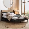 3 Pieces Modern Cannage Rattan Platform Queen Bed + Nightstand*2, Black