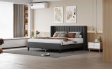 King size Upholstered Platform Bed Frame with Headboard, Mattress Foundation, Wood Slat Support, Quiet, no Box Spring Needed, Easy to Assemble BLACK