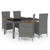 5 Piece Patio Dining Set with Cushions Poly Rattan Gray