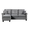 Reversible Configuration 1pc Sectional Sofa with 2 Pillows Gray Velvet Fabric Upholstered Tufted Back Living Room Furniture