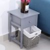 2pcs/Set Nightstands Bedroom, Simple Wooden Bedside Table Night Stand with Drawer and Storage Basket Household(Grey)