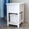 2pcs/Set Nightstands Bedroom, Simple Wooden Bedside Table Night Stand with Drawer and Storage Basket Household(White)