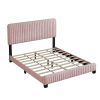 Queen Size Upholstered Platform Bed,No Box Spring Needed, Velvet Fabric,Pink