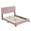 Queen Size Upholstered Platform Bed,No Box Spring Needed, Velvet Fabric,Pink