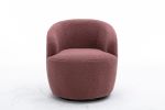 Teddy Fabric Swivel Accent Armchair Barrel Chair With Black Powder Coating Metal Ring; Dark Red