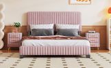 Queen Size Upholstered Platform Bed,No Box Spring Needed, Velvet Fabric,Pink