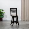 24" Counter Height Slat Back Swivel Stool, Espresso Finish, Beige Fabric Seat