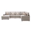 Nolan 124" Beige Linen Fabric 6Pc Reversible Chaise Sectional Sofa with Pillows and Interchangeable Legs