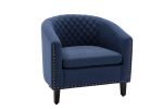 accent Barrel chair living room chair with nailheads and solid wood legs&nbsp; Black&nbsp; Navy Linen