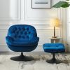 Swivel Leisure chair lounge chair velvet blue color with ottoman