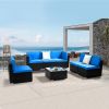 Fully Equipped Weaving Rattan Sofa Set with 2pcs Middle Sofas & 4pcs Single Sofas & 1 pc Coffee Table Black Embossed - Woven Rattan