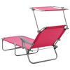 Sun Lounger with Canopy Steel Pink