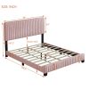 Queen Size Upholstered Platform Bed,No Box Spring Needed, Velvet Fabric,Pink