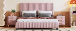 Queen Size Upholstered Platform Bed,No Box Spring Needed, Velvet Fabric,Pink