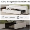 Queen Size Bed Frame with Drawers Storage, Leather Upholstered Platform Bed with Charging Station, White (Expect arrive date Jan. 12th. 2024)